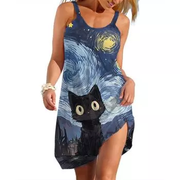 Women s Slip Dress Disney Stitch Sexy Beach Dresses Casual Clothing Seaside Sleeveless Clothes Youthful Girl Party Evening Wear S