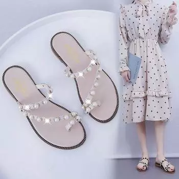 Women s Slippers and Ladies Sandals Flat Shoes Jewels Slides Rhenstone Rubber Summer 2024 Black Crystals Open Toe 39 Original I 35