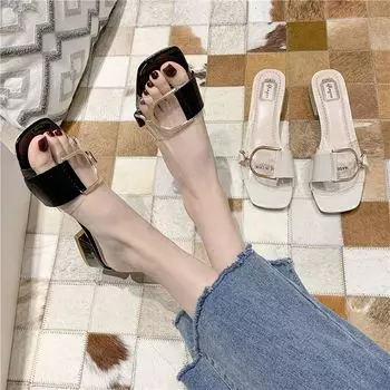 Women s Slippers and Ladies Sandals Off White Clear Summer 2024 Rubber Slides with Heel Shoes Transparent Outside Waterproof 39 35