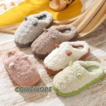 Women s Slippers Cartoon 2025 Winter New Home Couple Warm Non Slip Plush Cotton Thick Soled Floor Anti Cold Slippers Large Size 36-37 белый