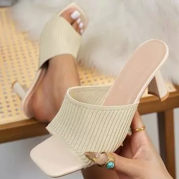 Women s Slippers Fashion Ladies Shoes 2025 Open Toe Outdoor Comfortable Concise Summer Elegant Heels Women Slippers 36 бежевый
