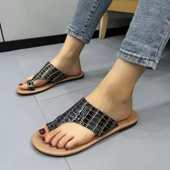 Women s Slippers Fashion Round Toe Slip-On Vacation Beach Flip Flops Outdoor Comfort Simple Girls Black Bohemia Femme Zapatillas 36 чёрный