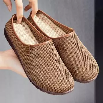 Women s slippers for outdoor wear summer mesh breathable casual shoes shallow mouth knitted hollow out women s shoes half drag 36