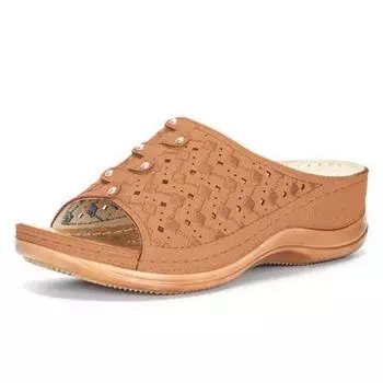 Women s Slippers Large Size Wedge Heel Rivet Anti-Slip Sole Shoes Women Leisure Outdoor Roman Retro Summer Zapatillas De Mujer 35 серый