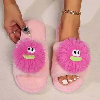 Women s Slippers Lovely Home Plush Slippers New Warm Non-slip Open Toe Indoor and Outdoor Wear Plush Cotton Slippers Cartoon 35-36
