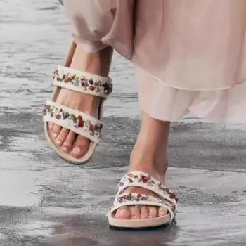 Женские тапочки в паре с туфлями ручной работы на плоской подошве, женская обувь для активного отдыха на лето 2024 года, модные женские тапочки 35 абрикосовый