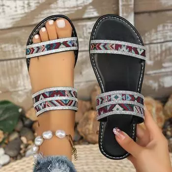 Women s slippers summer flat non-slip fashion new slippers embroidered women s outdoor casual sandals 36