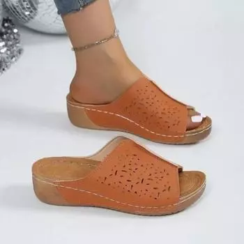 Women s Slippers Summer New Women s Shoes High Quality Solid Color Fashion Open Toe Large Beach Women s Slippers Sandals 43 коричневый