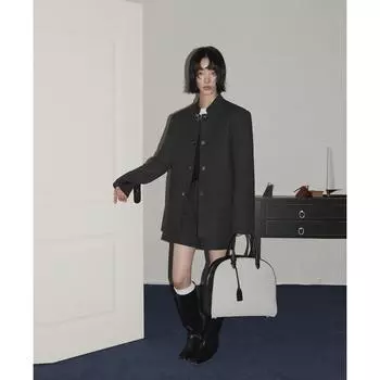 Женский маленький ароматный стиль осень-зима цветок пуговицы воротник стойка стеганый S чёрный