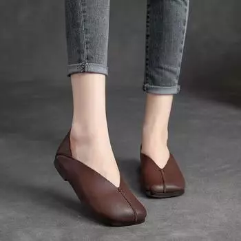 Женские туфли из кожи, мягкая подошва, удобные туфли без застежек, классические туфли в стиле ретро, женские балетки на плоской подошве 35 бежевый