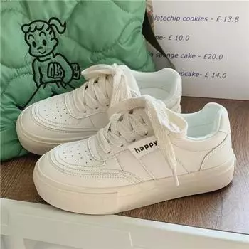 Women s Sneakers Casual Single Shoes 2024 Autumn New Round Toe Retro Lace Up White Color Blocked Thick Soled Skateboard Shoes 35 белый