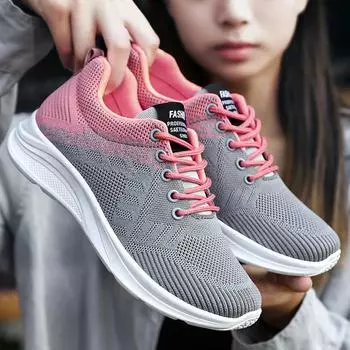 Women s Sneakers Fashion Breathable Walking Mesh Flat Casual Shoes Women Gym Vulcanized Shoes Female Footwear Zapatillas Mujer 36 серый