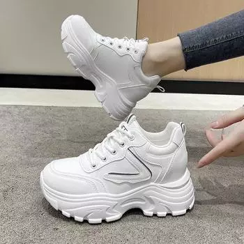 Women s Sneakers Fashion Womens Casual Shoes Versatile Platform Lace-up Shoes Solid Outdoor Sneakers Shoes 35 белый