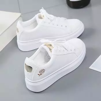 Women s Sneakers Light Leather Casual Shoes for Women Vulcanize Shoes Fashion Embroidered Flower Little White Shoe Zapatos Mujer 35 золотистый