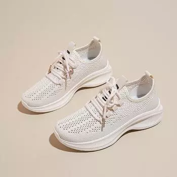 Women s Sneakers Lightweight Breathable Running Shoes Soft Soles Non-slip Student Training Shoes Fashion Thick Soled White Shoes 35