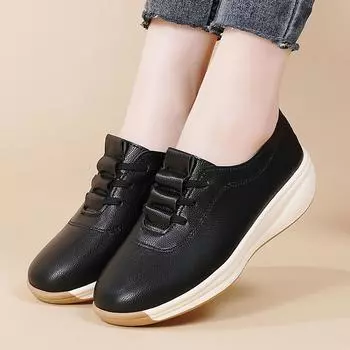Women’s Sneakers Platform Loafers Summer Casual Leather Shoes Thick Sole Height Increase Plus Size EU:35 чёрный