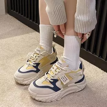 Женские кроссовки с сетчатой толстой подошвой, весенняя женская повседневная обувь, модная дышащая нескользящая обувь разных цветов для женщин 35