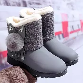 Women s Snow Boots Flat Low Heels Velvet Lining Shoes Woman 2024 Trend Outdoor Anti-slip Sweet Women s Winter Boots Designer 36 чёрный