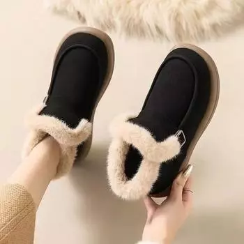 Women s Snow Boots New Velvet Comfortable Warm Cotton Boots Anti Slip Soft Bottom Belt Buckle Casual Short Boots 40EU/CN41