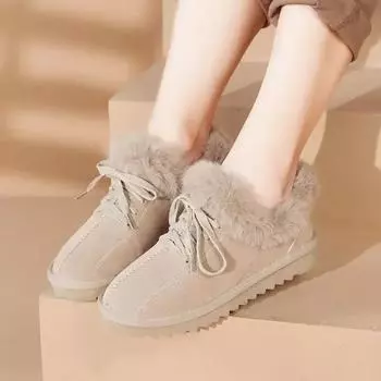 Women s Snow Boots Round Toe Suede Ankle Booties Brown Shoes for Woman Ribbons Bow Elegant with Low Heels Pu Plus Warm New Rock 35