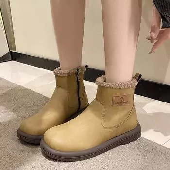 Women s Snow Boots Warm Short Plush Thick-soled New Winter 2024 High Quality Side Zipper Fashion Casual Comfortable Boots 35 чёрный