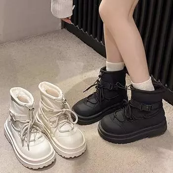 Women s Snow Boots Winter Ankle-length Flat Thick Sole Warm Cotton Shoes Short Plush Women s 2024 Casual Boots Style Flat With 35 бежевый