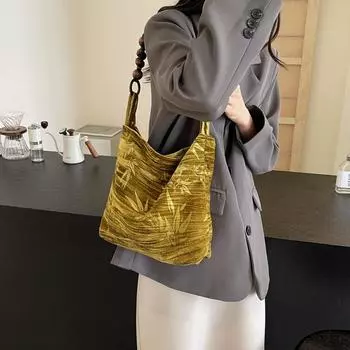 Women s Soft Fabric Shoulder Bag Gradient color pattern Fashion pop high-end design handles unique Buddha bead accessories