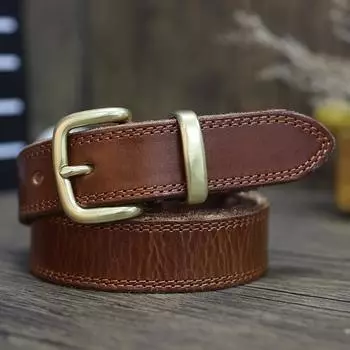 Women S Soft First Layer Cowhide Copper Buckle Jeans Belt Leather Belt Retro Simple Fashion Brown хаки