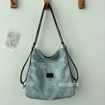 Women s Soft Leather Autumn Lightweight Small Work Clothing Backpack Blue without pendant