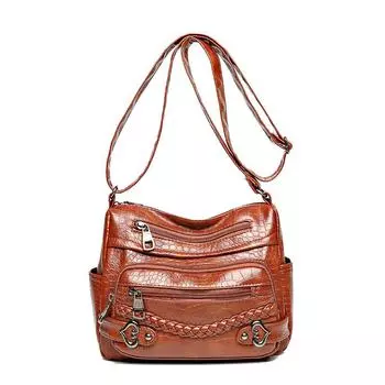Women s Soft Leather Bag Crossbody Bag Large Capacity Mother Bag коричневый