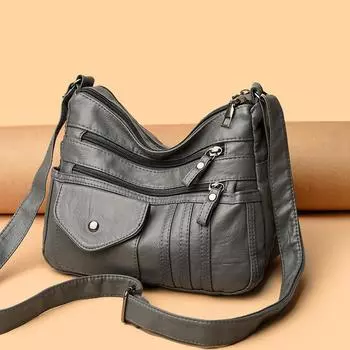 Женская мягкая кожаная сумка для мам среднего возраста, многосекционная сумка через плечо фиолетовый