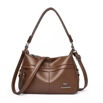 Women s Soft Leather Commuter Large Capacity Shoulder Bag коричневый