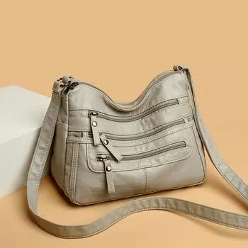 Женская мягкая кожаная сумка через плечо большой емкости для мам среднего возраста фиолетовый