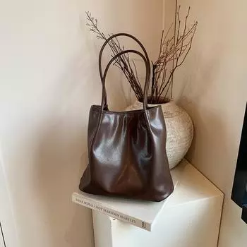 Женская мягкая кожаная сумка-тоут большой емкости из масляно-вощеной кожи, однотонная школьная сумка для поездок на работу и обратно