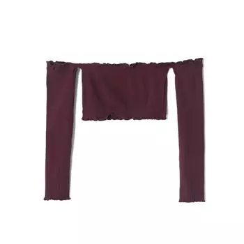 Women s Solid Color Elegant off-Shoulder Long Sleeves Cropped T-shirt Purple M