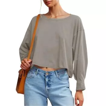 Women s Solid-color Fashionable Round-neck Top L