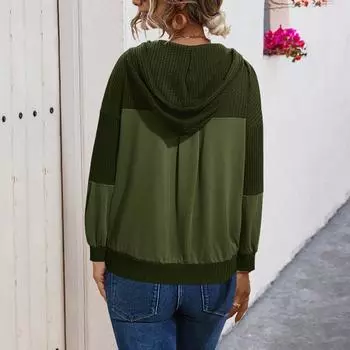 Women s Solid Color Hooded Button Up Long Sleeved Shirt S армия зеленый