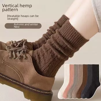 Women s Solid Color Mid-Tube Pile Socks - Autumn/Winter Japanese Style One Size светло-серый