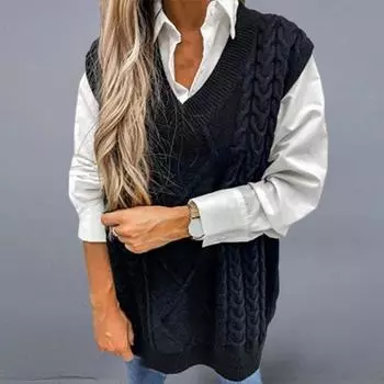 Women s Solid Color Sleeveless Sweater Vest Warm Fashion Knitted Vest for Daily Wear S