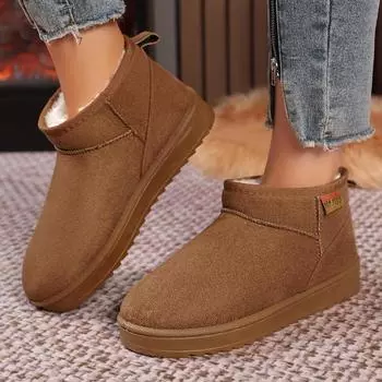 Women s Solid Color Thick Plush Snow Boots Comfortable Warm Flat Ankle Boots Woman Winter Casual Cotton Shoes Size 36-44 36 бежевый