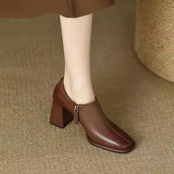Women s Solid Color Trendy Shoes, Slip on Comfy Chunky Heel Shoes, Lightweight Point Toe Shoes 35 чёрный