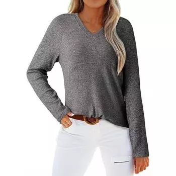 Women s Solid Color V Neck Long Sleeved Top S