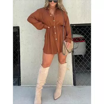 Женский однотонный атласный повседневный комбинезон-рубашка со шнуровкой S