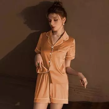 Женский однотонный пижамный комплект, летние пижамные комплекты из французского искусственного шелка и атласа, комплект из двух предметов, удобная домашняя пижама для женщин M