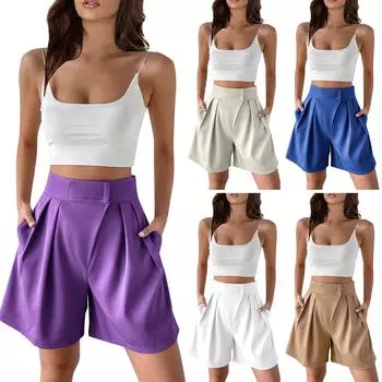 Женские однотонные шорты, свободные и удобные повседневные шорты, модные складные шорты с карманами XL светло-коричневого