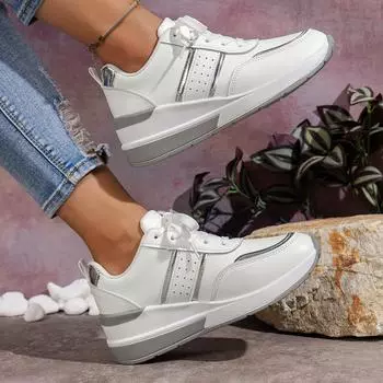 Women s Sports Casual Shoes Fashion Slope Heel Thick Sole Large Size Casual Sports 36 чёрный