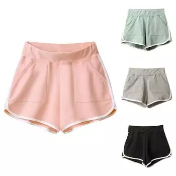 Женские спортивные шорты, летние свободные корейские пиджаки, тонкие студенческие повседневные шорты с карманами L чёрный