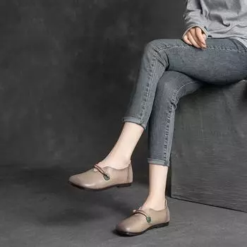 Женские весенние и осенние туфли на плоской подошве, мягкие и удобные для ходьбы, легкие нескользящие мокасины, модная женская кожаная обувь 41 бежевый