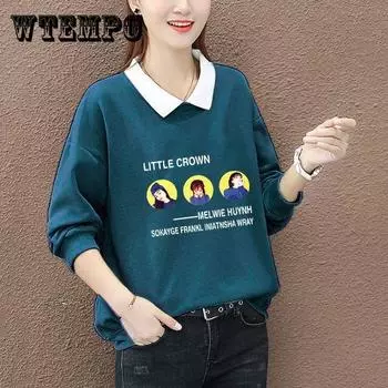 Women s Spring and Autumn Loose Cotton Lapel Neck Tops Long Sleeve Large Size Casual Pullover XXL розовый
