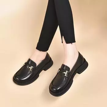 Women s spring and autumn new round head flat-soled small leather shoes comfortable foot cover cowhide single shoes women s leather shoes 35